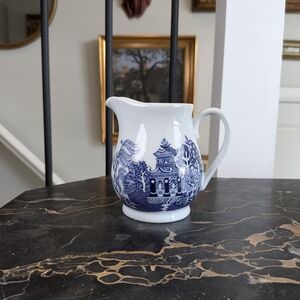 Blue & White Chinoiserie Pagoda Pitcher Creamer "Whole Home" Fine China 4.25"